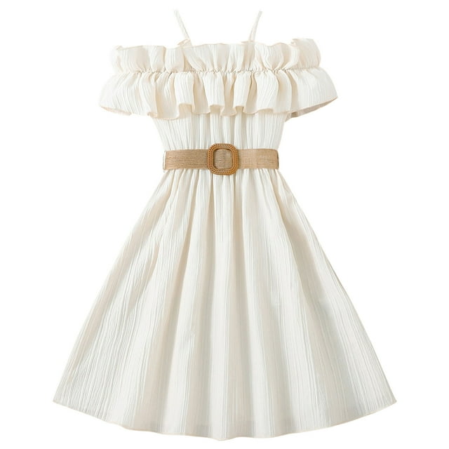 AJIWYH Robe de Princesse Sans Manches pour Filles Tout-Petits Robes de Danse Vêtements Blanc, 7-8 Ans