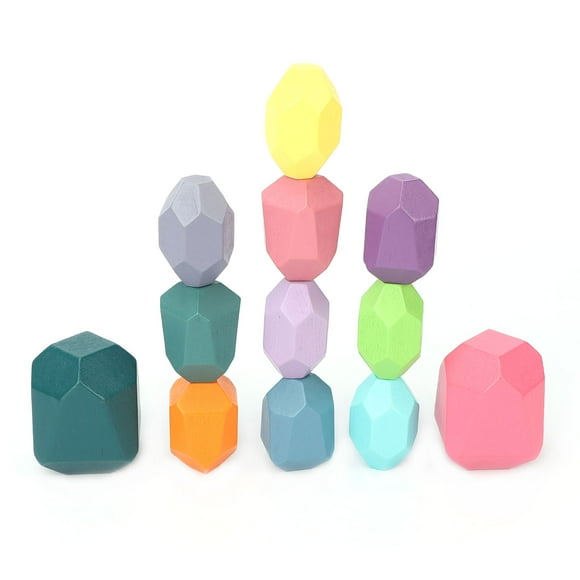 Noref Wooden Blocks Stones,Stone Blocks,12 Pcs Colorful Wooden Rock Balancing Blocks Parent Child Interaction Educational Puzzle Toys