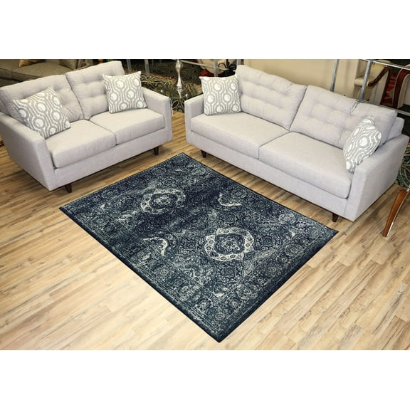 Studio Collection Vintage French Aubusson Design Contemporary Modern Area Rug Rugs 3 Different Color Options  (Aubusson Navy Blue, 5 x 7)