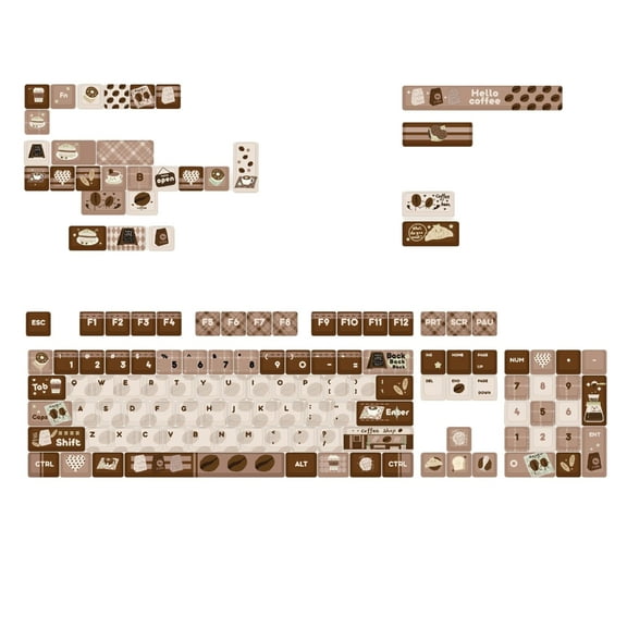 AOOOWER Unique Cartoon Coffee Beans Theme Keycap Set 131 Keys PBT MOA Height