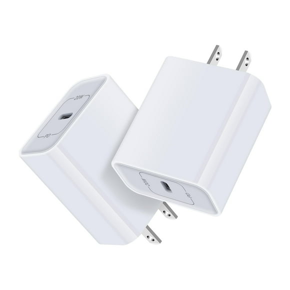Cargador USB C Inibak PD de 20 W, adaptador de corriente para teléfono x2, blanco