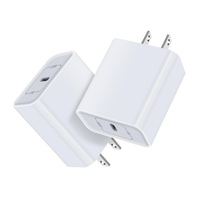 Cargador USB C Inibak PD de 20 W, adaptador de corriente para teléfono x2, blanco