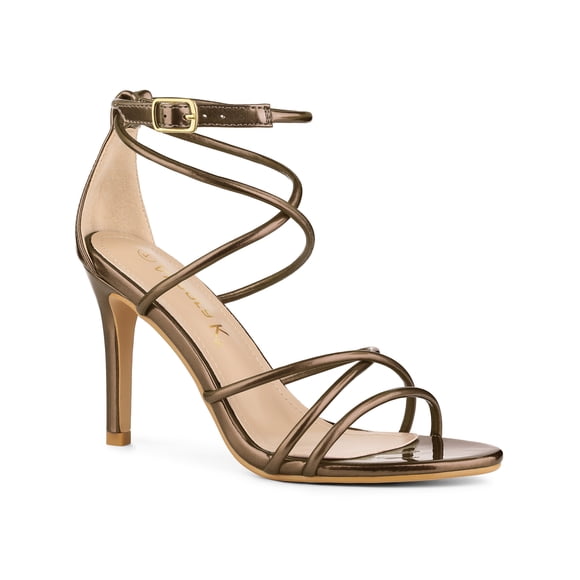 BLISSFUL STEP Women's Open Toe Strappy Straps Prom Stiletto Heels Sandals Brown 8.5