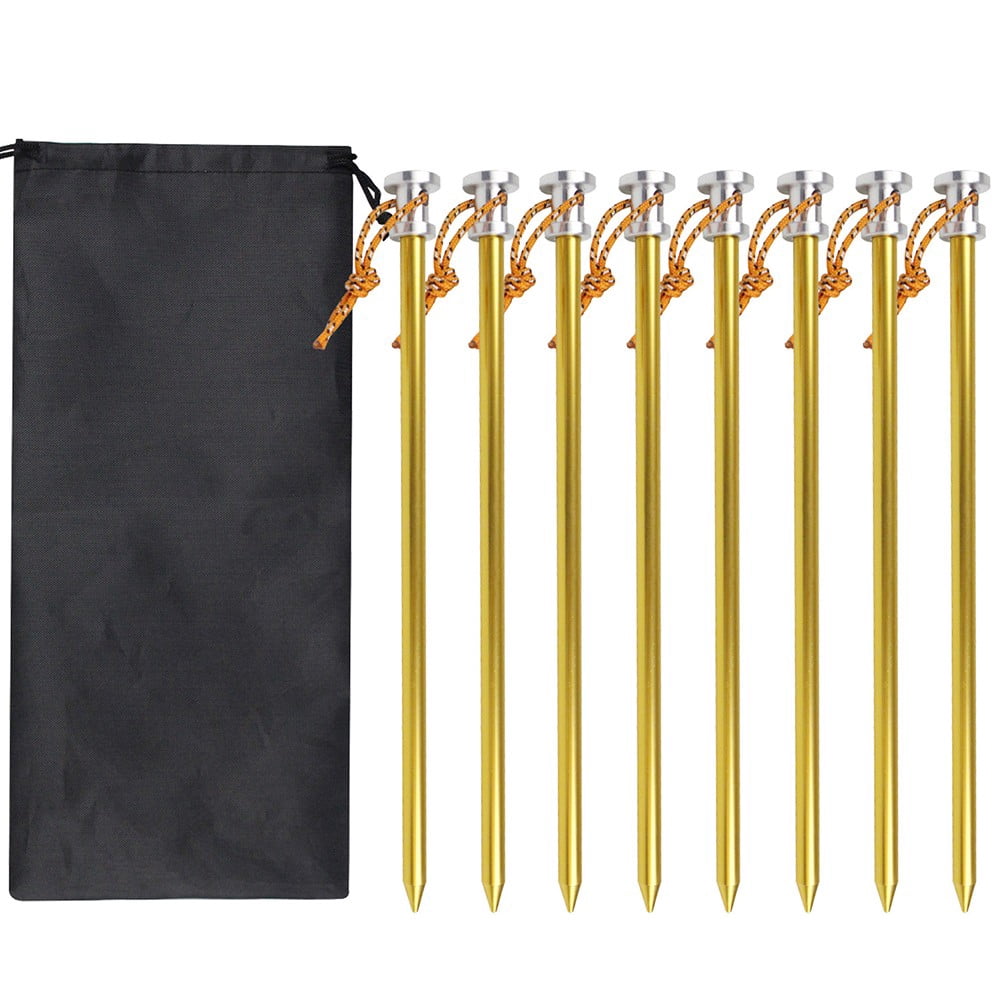 8Pcs Heavy Duty Aluminum Tent Stakes 23Cm With Rope Pegs For Sand Mud & Grass