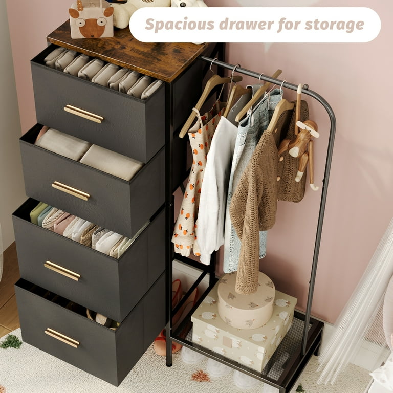 green emerald velvet dress Dresser with Hanging Rack, 4 Drawers Small Dresser for Bedroom, -