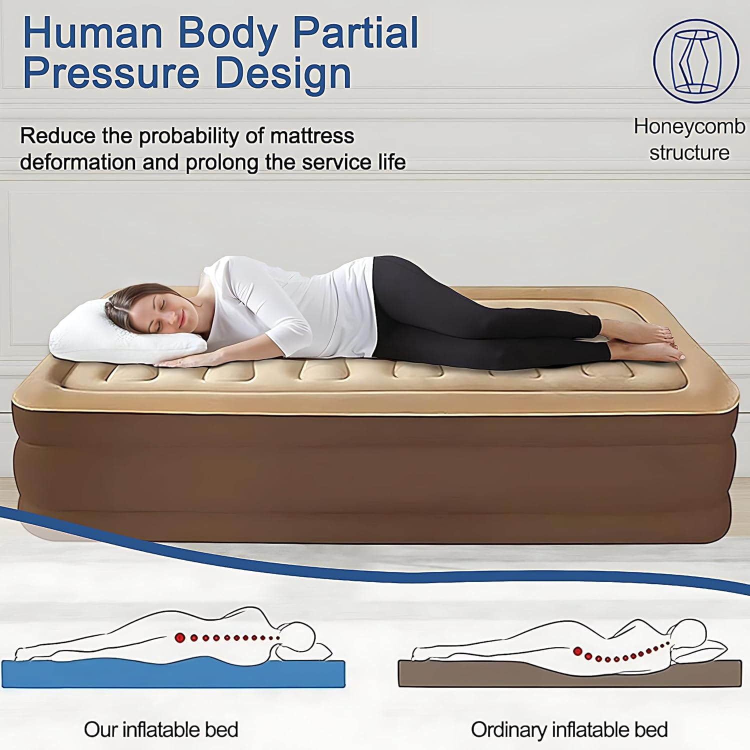 Air Mattress, Queen Airbed with Headboard, Airbed Inflatable Couch with Pump, For Guest Home Camping Travel, Coffee