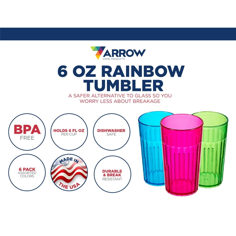 Arrow Home Products 6 oz Rainbow Plastic Tumblers, Set of 6
