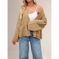 thumbnail image 6 of Womens Cropped Trendy Fall Long Sleeve Button Down Cardigan Loose Open Front Outerwear with Pockets Khaki XL, 6 of 10
