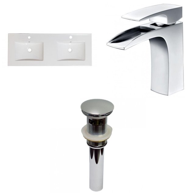 American Imaginations 59-in. W 1 Hole Ceramic Top Set In White Color - Overflow Drain Incl. AI-31692