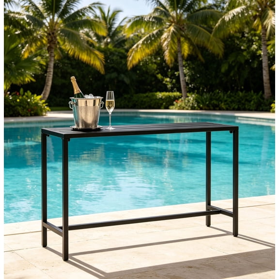 Ktaxon 55in Narrow Patio Bar Table w/ Adj Feet, Counter Ht Balcony Garden, Black