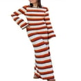 thumbnail image 1 of OUSITAID Robe Longue en Tricot pour Femmes Robe à Rayures Vagues Manches Longues Col Rond Dos Nu, 1 of 9