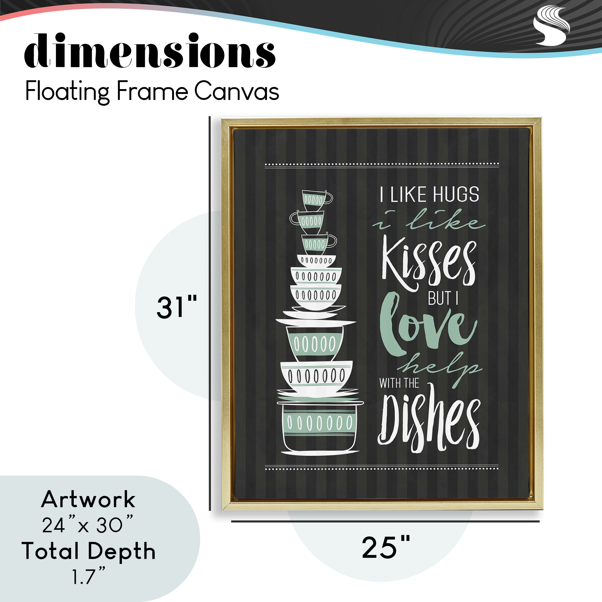 Love Help With Dishes Gold Framed Floater Canvas Wall Art, design by Lettered and Lined