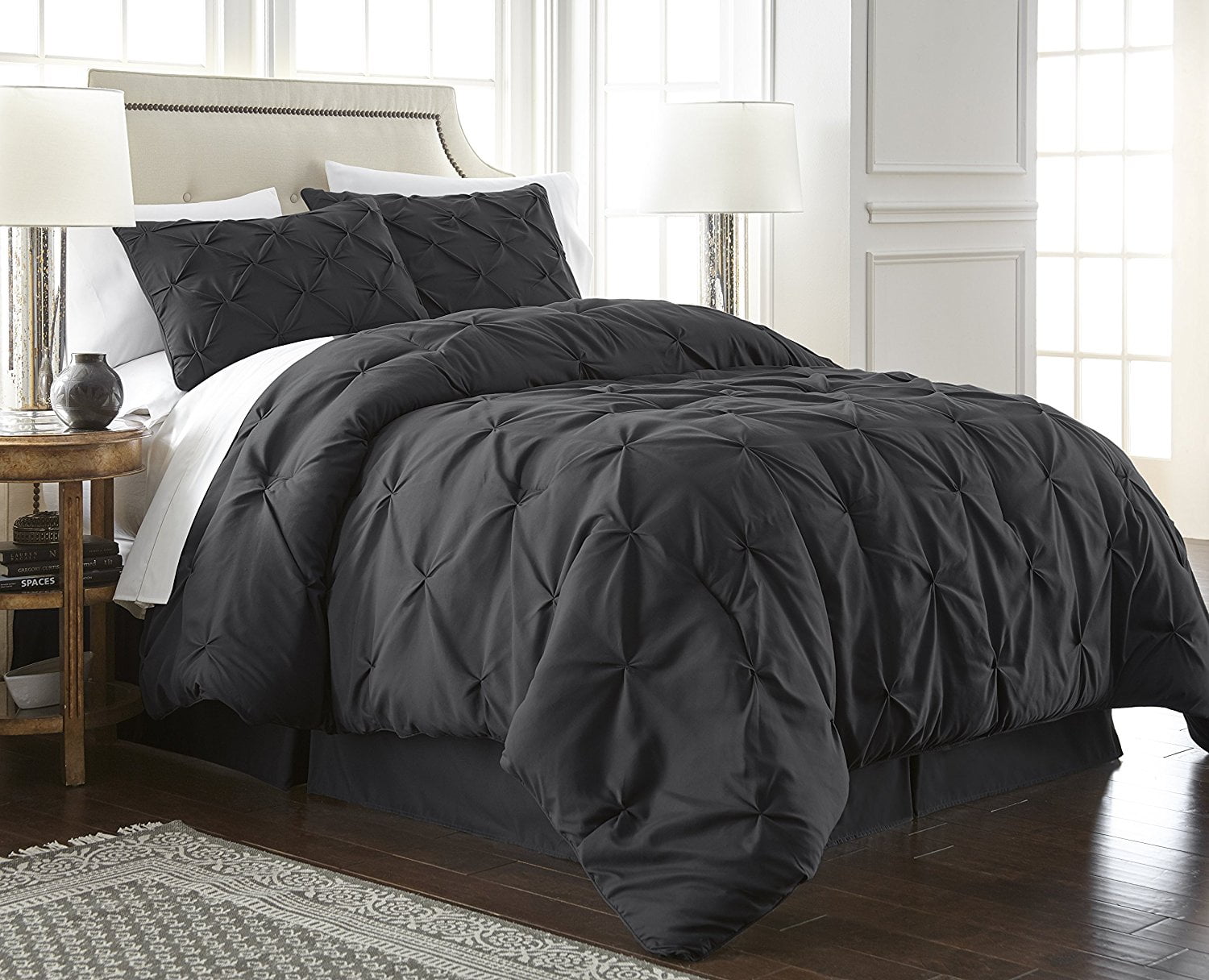 Chezmoi Collection Berlin 3Piece Pinch Pleated Pintuck Duvet Cover Set
