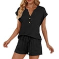 thumbnail image 5 of Hxshgdsn 2 Piece Sets For Women Summer Tops V Neck T Shirts Pocket Shorts Dressy Casual Business Blouses Boho Clothes Black S, 5 of 5