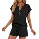 thumbnail image 4 of Camiseta de Manga Corta de Cuello en V de Color Sólido con Pantalones Cortos de Cintura Elástica Bolsillos Casual Lounge, 4 of 5