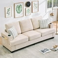 thumbnail image 3 of BouPower 89-Inch Modern 3-Seater Sofa Couch with Cup Holders and Side Storage Pockets, Comfy Couches with Deep Seat for Living Room Apartment Lounge, Beige, 3 of 8