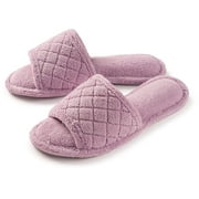 Roxoni Open Toe Spa Slippers for Women Microterry and Rubber Sole US Womens Sizes 6 To 12
