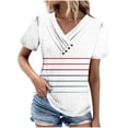 thumbnail image 1 of V-Neck Short Sleeve Top for Women, Polyester Casual Spring Summer Shirt with Button Front, Loose Fit, Regular Length, Soft Comfortable Fabric, 1 of 5