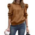 thumbnail image 2 of larppty Women's Trendy Puff Long Sleeve Drawstring Hoodies Trendy Fall Winter Casual Pullover Sweatshirts for Women 2025 (Brown, XL), 2 of 5