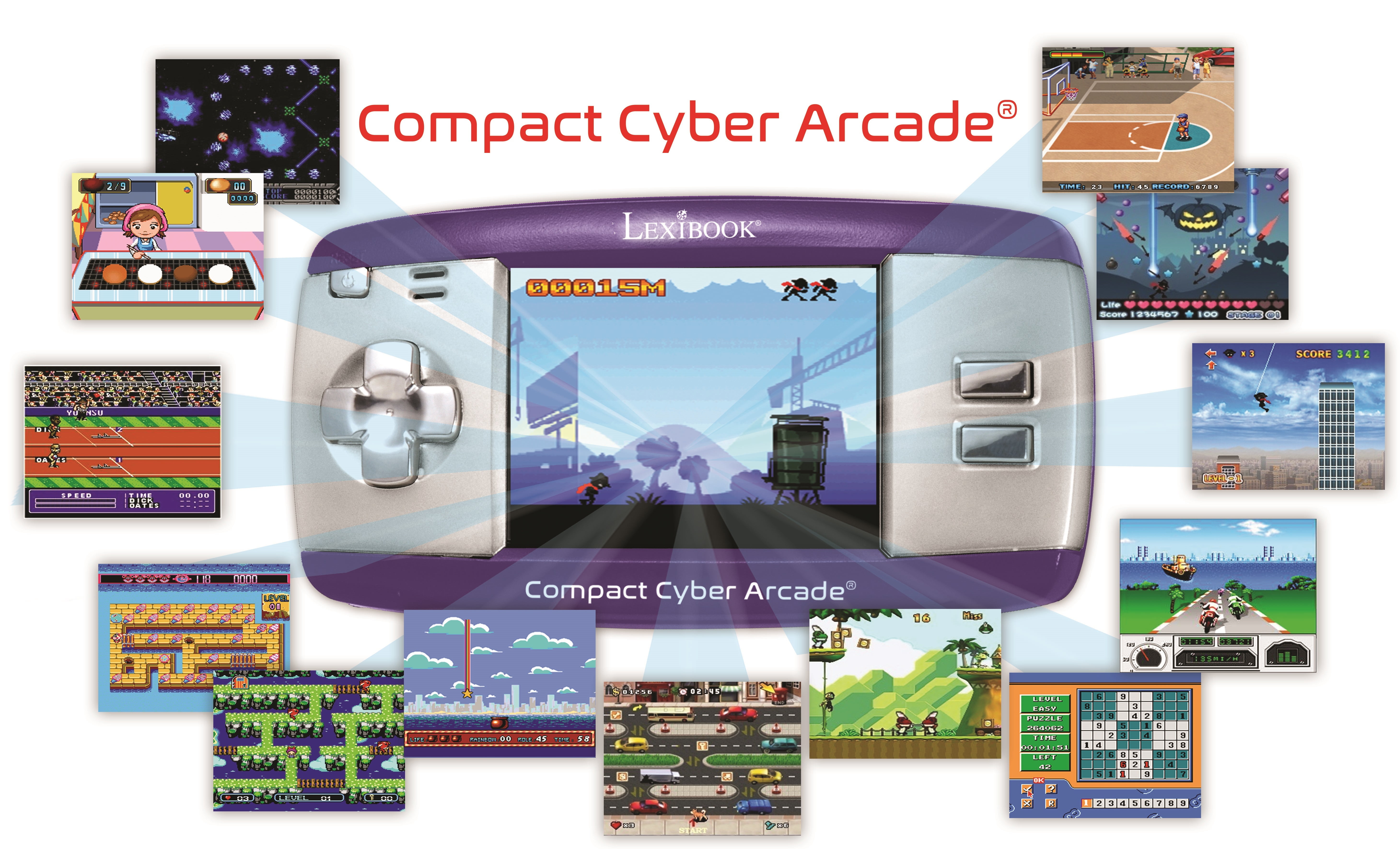 Lexibook Compact Cyber Arcade Portable Gaming Console, 250 Games, LCD, Purple, JL2375PR