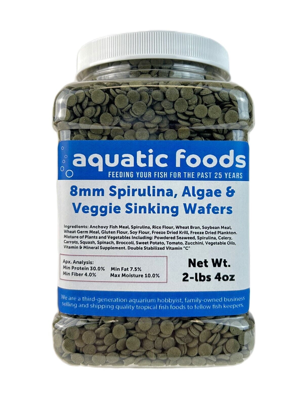 8mm - 1/3" Spirulina & Green Algae Sinking Wafers for Shrimp, Snails, Crabs, Crayfish, Plecos, Catfish, Bottom Fish, All Fish - WL 2-lbs 4oz Med Jar