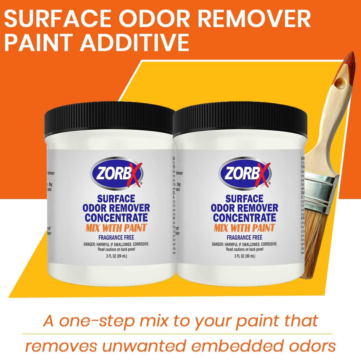 ZORBX 3 Oz Surface Odor Remover Paint Additive - Fragrance-Free for Smoke, Mildew, Pets (2 Jars)