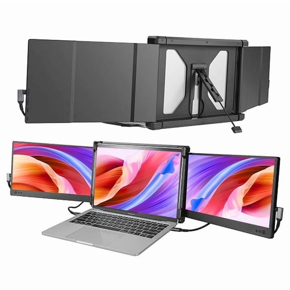 P2 Laptop Screen Extender, 12-inch Triple Screen Portable Monitor, Type-C/HDMI/USB-A/Speakers for 13"-16" Laptops, Plug and Play for Windows/Chrome/Mac