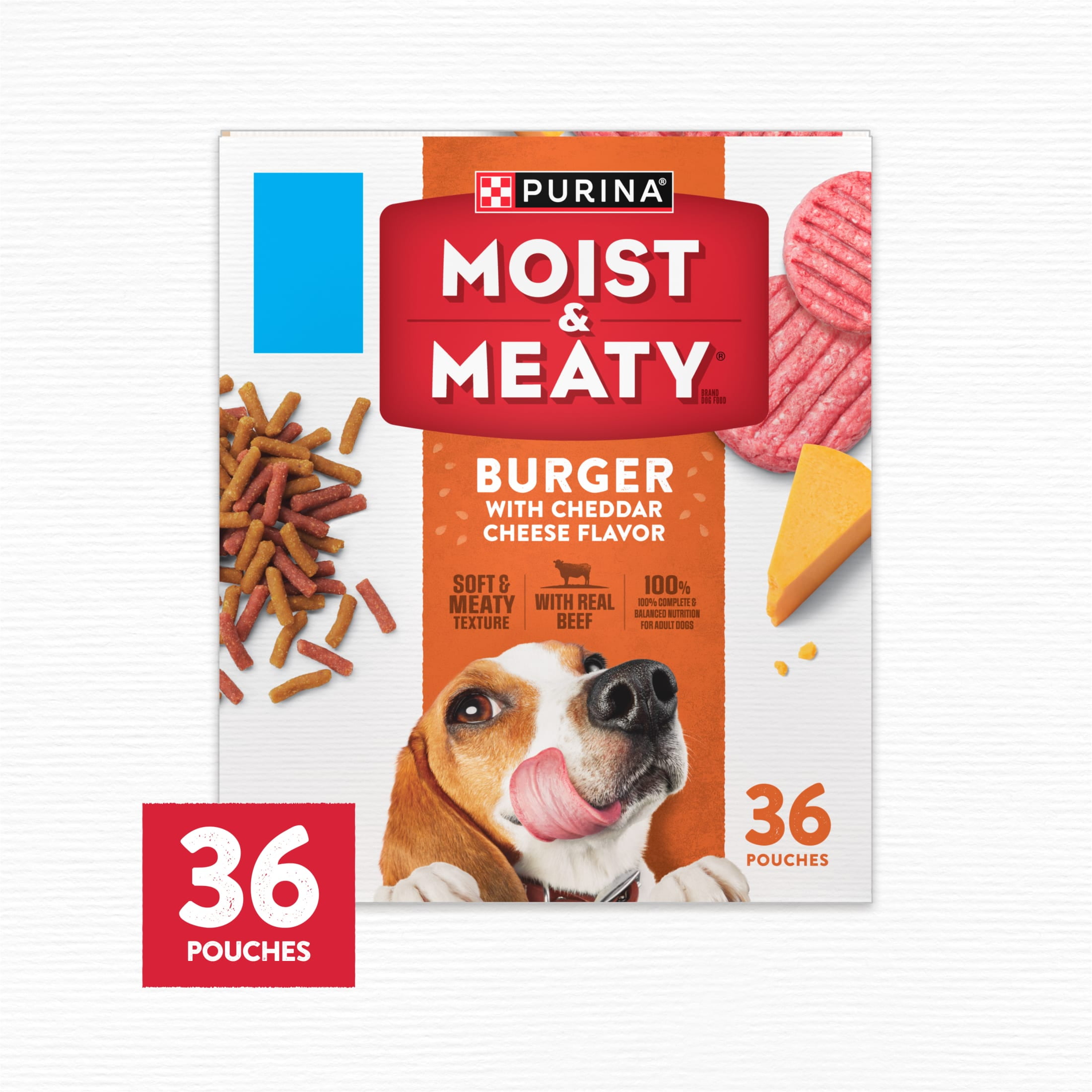 Purina Moist and Meaty Burger With Cheddar Cheese Flavor Dry Soft Dog Food Pouches, 216 oz.