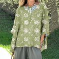 thumbnail image 2 of Chandail à Capuche Oversize pour Femmes, Chandail Imprimé Décontracté à Manches 3/4, Col Rond en Lin, Chandail en Molleton Grande Taille Multicolore, 2 of 5