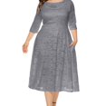 thumbnail image 1 of Vestido de fiesta midi semitransparente de media manga con encaje en contraste de talla grande, vestido de fiesta elegante para mujer para boda, 1 of 4