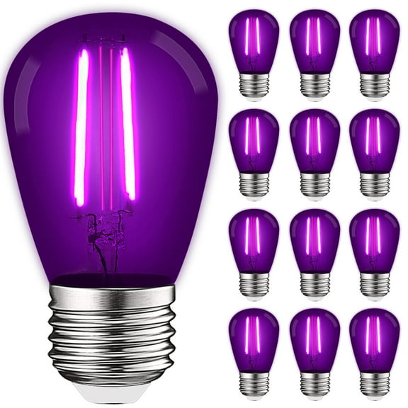 Luxrite 12-Pack S14 Edison LED Purple Light Bulbs 0.5W Colored LED Bulbs for Outdoor String Lights UL Listed E26 Base