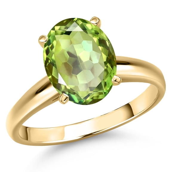 Gem Stone King 14K Yellow Gold Green Apple Mystic Quartz Engagement Ring for Women | 4.83 Cttw | Oval 12X10MM | Gemstone Birthstone | Size 5