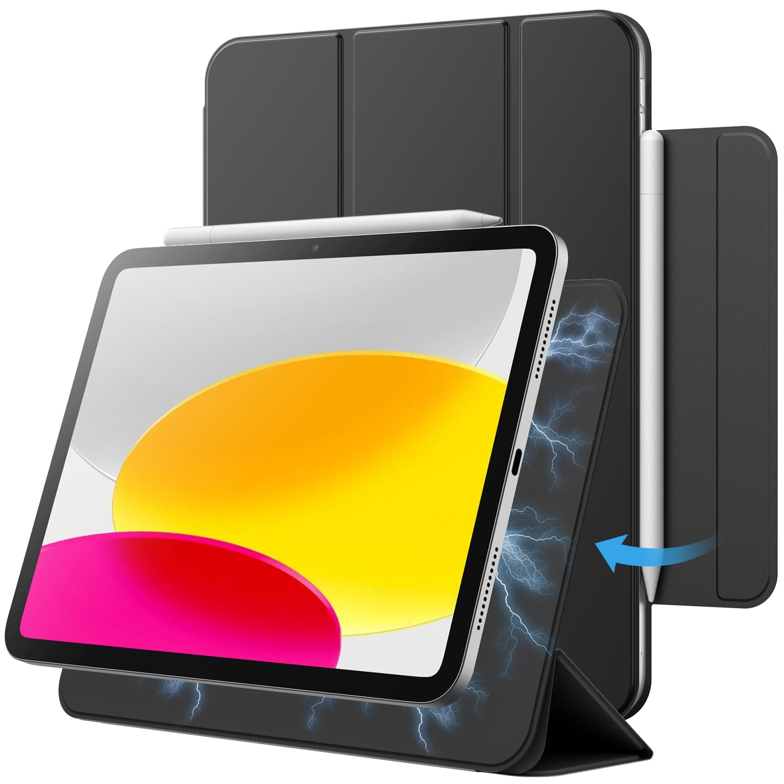 JETech Magnetic Case for iPad (A16) 11th/10th Generation (2025/2022), Magnetic Attachment, Slim Tablet Cover with Auto Wake/Sleep (Black)