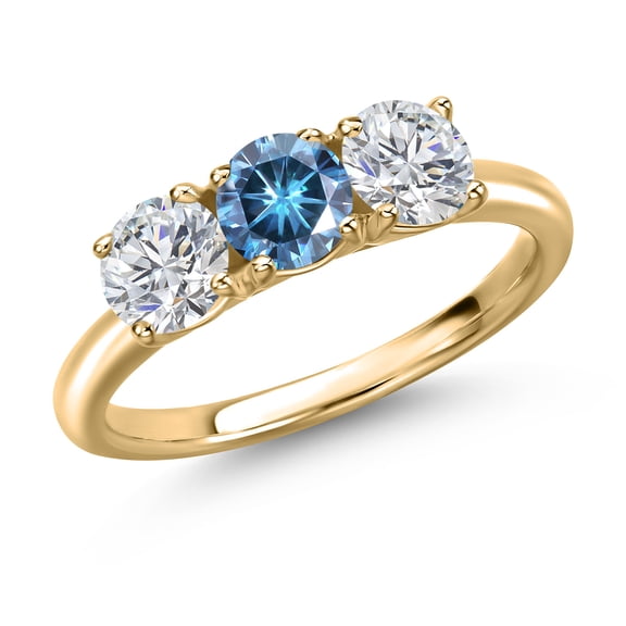 Gem Stone King 10K Yellow Gold Persian Blue Moissanite and Lab Grown Diamond Engagement Ring for Women | 1.50 Cttw | Round 5MM | Gemstone Birthstone | Size 6