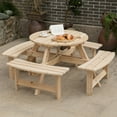 thumbnail image 4 of Wooden Outdoor Patio Garden Round Picnic Table with Bench, 8 Person, 4 of 9