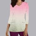 thumbnail image 2 of Xfvqtps Scrub Tops for Women Gradient Soft V-Neck 3/4 Sleeve Scrubs Comfortable Nursing Uniforms New Fashion Casual Printed T-shirt Nursing Clothes Top Working Uniforms with Pockets Pink, 2 of 5