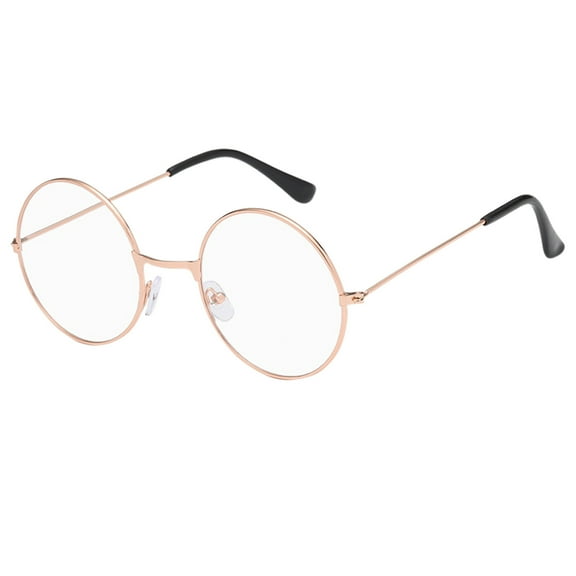 Glasses for Womens Men Classic Rounded Frame Glasses Fashion Flat light Glasses Unisex Rose Gold