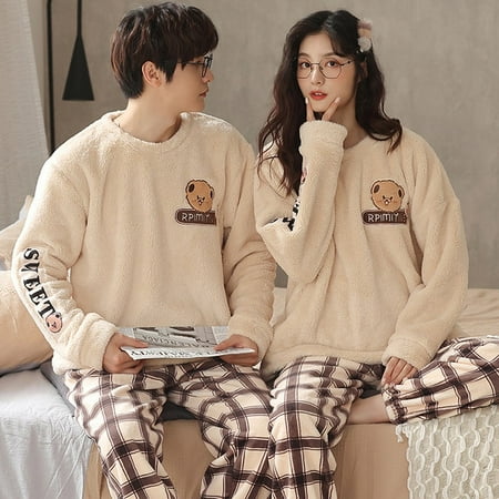 

CoCopeaunt Winter Pajamas Women Coral Fleece Homewear Suit Couple Long Pijama Men Thickened Velvet Warm Soft Comfortable Pajamas Set