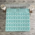 thumbnail image 3 of Ambesonne Turquoise Quilted Bedspread Set 3 Pcs, Sea Life Curved Lines, Queen Size, White and Pale Blue, 3 of 3