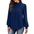 thumbnail image 1 of Camisas de Larga para Mujer, Blusas de Cuello Alto con Pliegues Delanteros, Ropa Informal Elegante para Otoño. Azul Marino L, 1 of 5