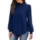 thumbnail image 1 of Camisas de Larga para Mujer, Blusas de Cuello Alto con Pliegues Delanteros, Ropa Informal Elegante para Otoño. Azul Marino XXL, 1 of 5