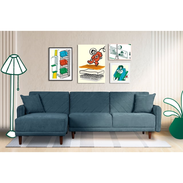 Sala Modular Sofá Cama Reversible Makora Velvet Olivo Modelo Cosmo