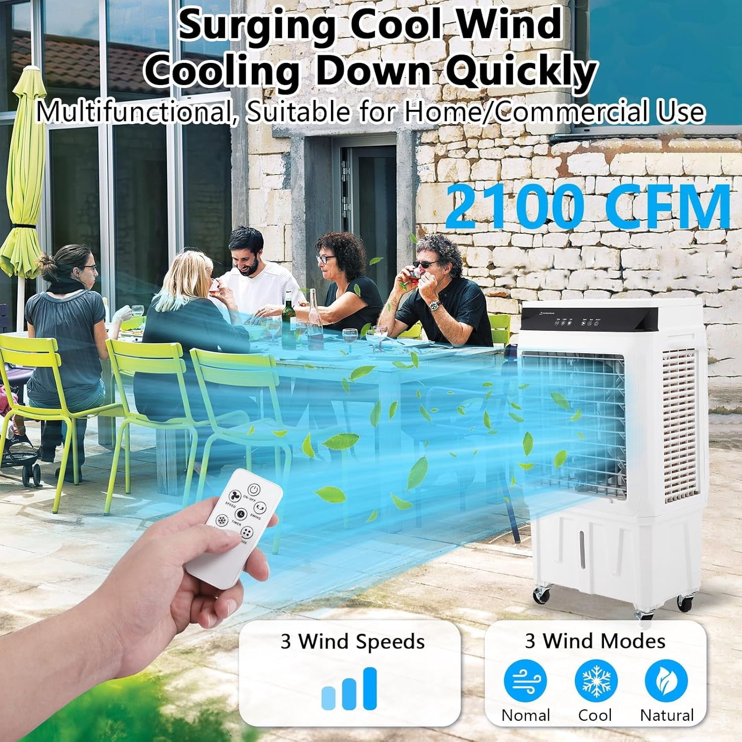 IdealHouse 2100 CFM Evaporative Air Cooler, 8.4 Gallon Swamp Cooler with Remote Control, 3 Speeds, 12h Timer, 3-in-1 Swamp Cooler Air Conditioner, Portable Air Cooler Fan for Indoor Garage Outdoor