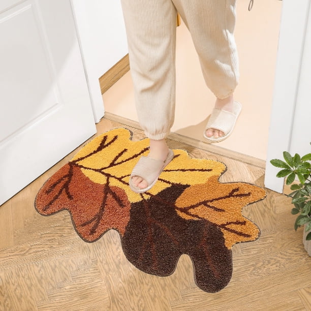 Alfombra antideslizante absorbente | Alfombra de baño y felpudo de entrada | Diseño de hoja de arce otoñal | Tejido de poliéster | Absorbe el agua y se seca rápidamente