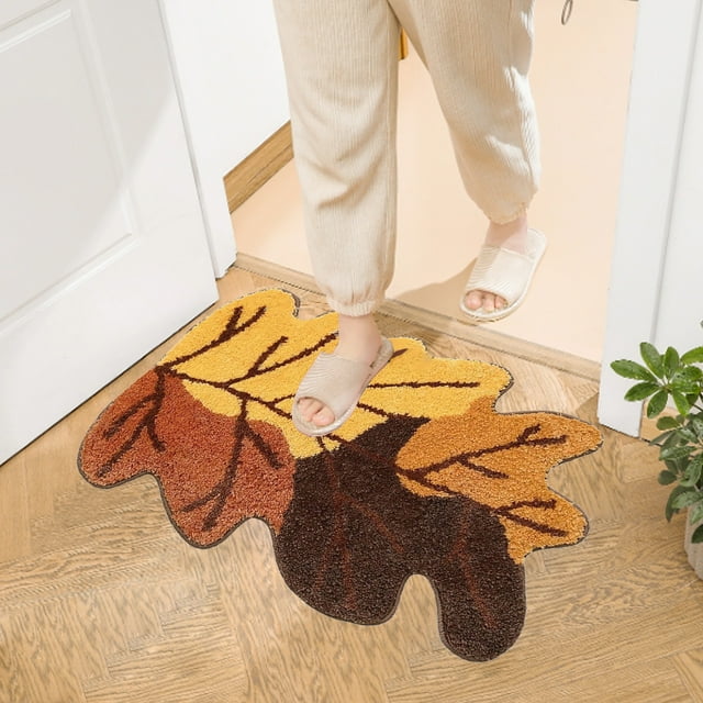 Vrorvz Halloween Thanksgiving Maple Leaf Floor Mat Non Slip Absorbent Imitation Wool for Bathroom Entryway Versatile Easy Clean with Warm Design Suit for Home Decor and Safety