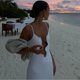thumbnail image 2 of Vestido largo de punto con cuello en V profundo y borde ondulado para mujer, traje plisado sin mangas, liso, Sexy, elegante, para vacaciones en la playa, 2 of 5