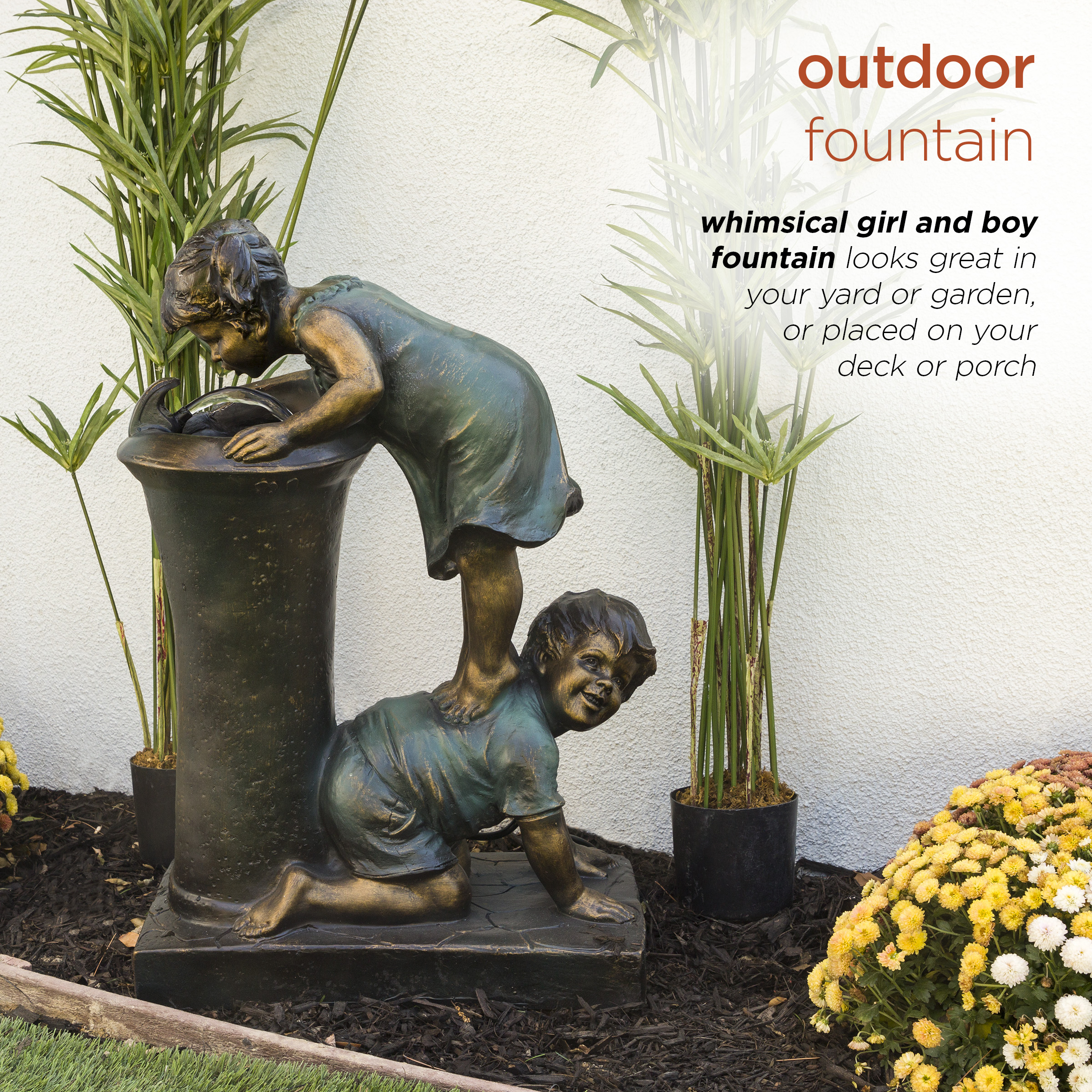 Alpine Corporation Indoor/Outdoor Girl and Boy Drinking Water Fountain, Stone