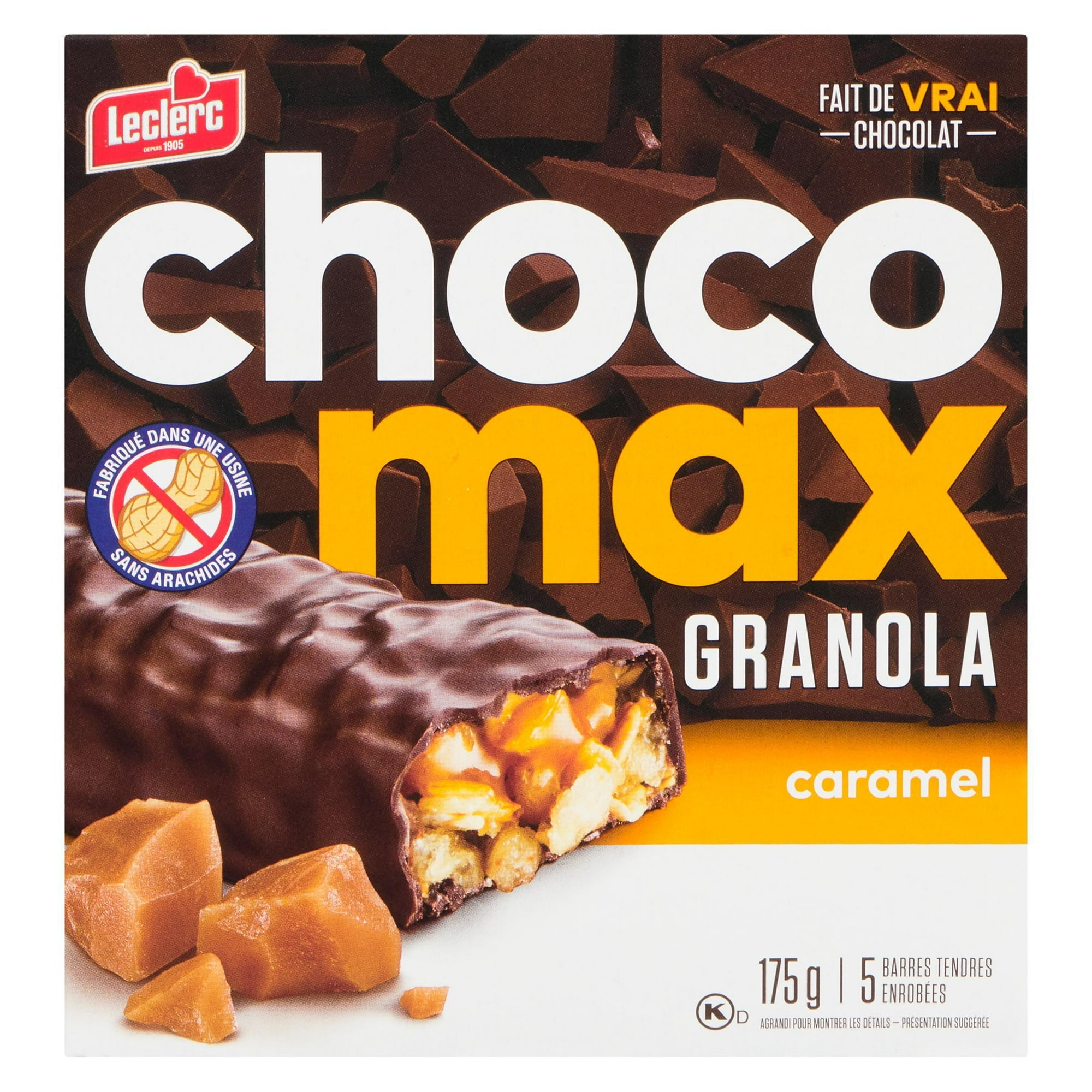 Leclerc Chocomax Caramel Granola Barres 175g/5 barres tendres enrobees