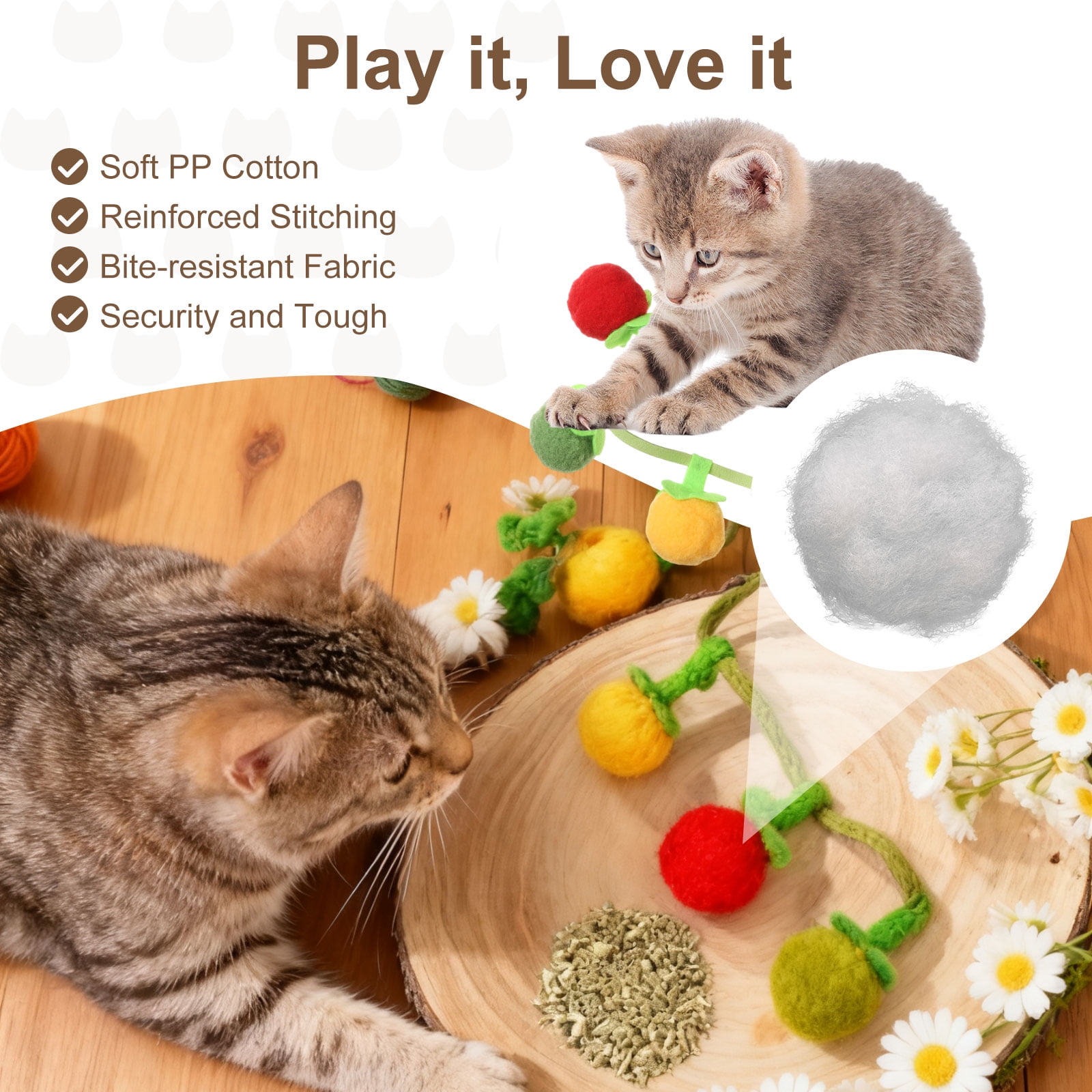 Uxcell Bite Resistant Catnip Playing, Durable and Interesting, Simulated Persimmon Cat Teeth Chew Playing Catnip Filled (3 Color, 6 Pcs), Intended for Bedroom / Balcony (45 x 5cm)