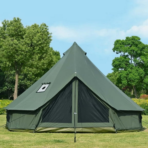 Cotton Canvas Bell Tent with Stove Jack, 13.1ft/4m Yurt for Family Glamping Camping, 4 Season Tent with  Floor